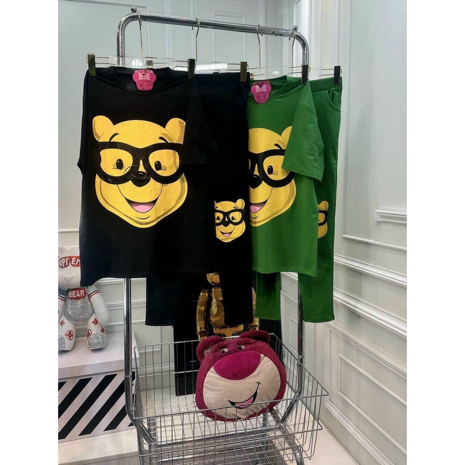 Set Bộ Đồ Nữ Áo Thun Gấu POOH đeo kính phôm rộng + Quần Legging Dài Đi Chơi Đi Dạo Phố 150000/ms012 mã 612