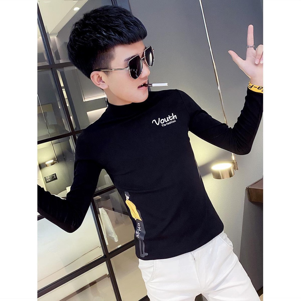 Áo Thun Nam Dài Tay Cổ Cao Phong Cách Hàn Quốc Thời Trang