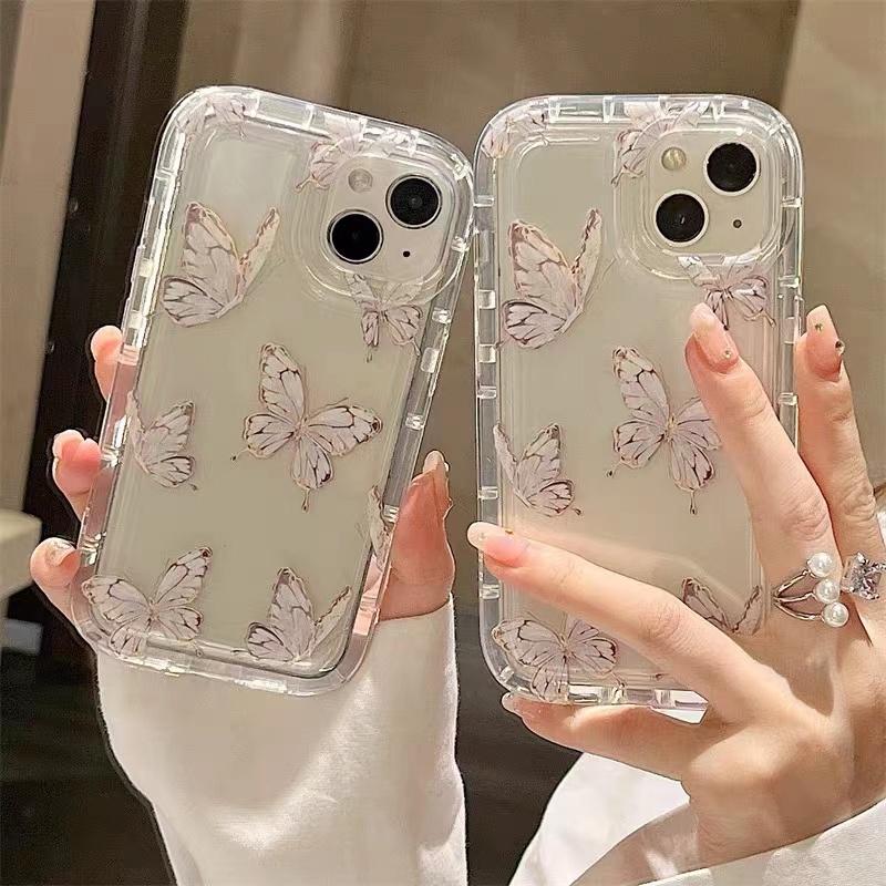 Ốp Điện Thoại TPU Dẻo Trong Suốt Họa Tiết Bươm Bướm Hồng Cho IPhone 14 13 12 11 Pro XS Max X XR 8 7 6 6S Plus