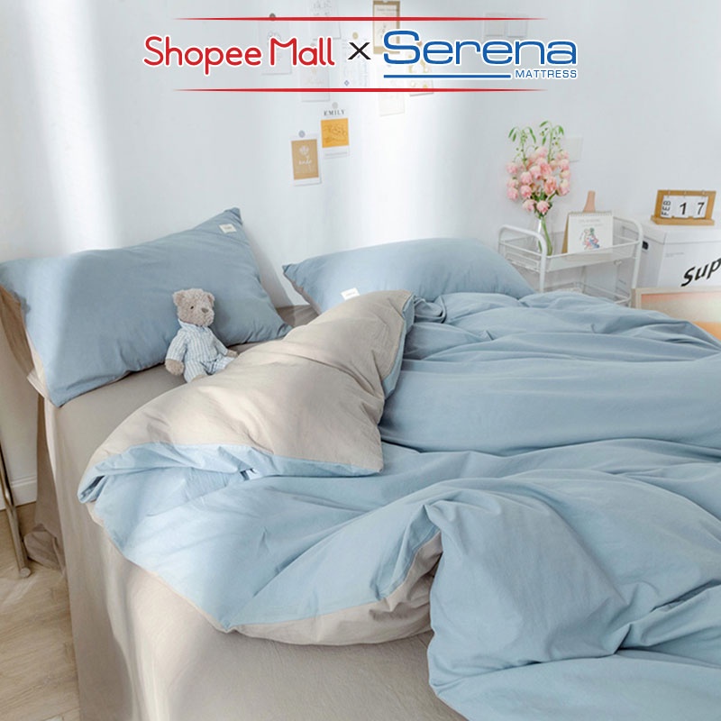 Bộ ga giường 5 món cao cấp SERENA bộ Drap Ga Ra Gối Nệm Đệm Phủ Trải Giường Cotton Tici 1m2x2m 1m4 1m6 1m8 2mx2m2