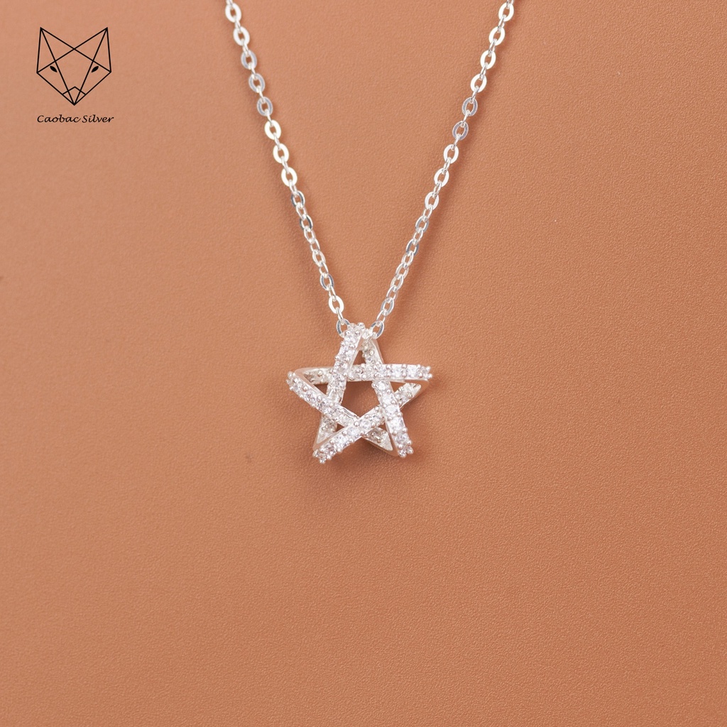Dây Chuyền Bạc Ta Cao Cấp CaoBac Silver Thiết Kế Sao Xoắn Đính Đá Lấp Lánh Nhẹ Nhàng, Thanh Lịch Cho Các Bạn Gái