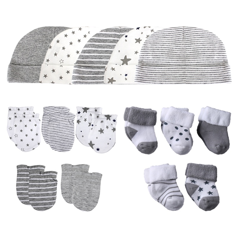 Set 12 / 15 Đôi Găng Tay + Mũ cotton Thoáng Khí Cho Bé 0-1 Tuổi