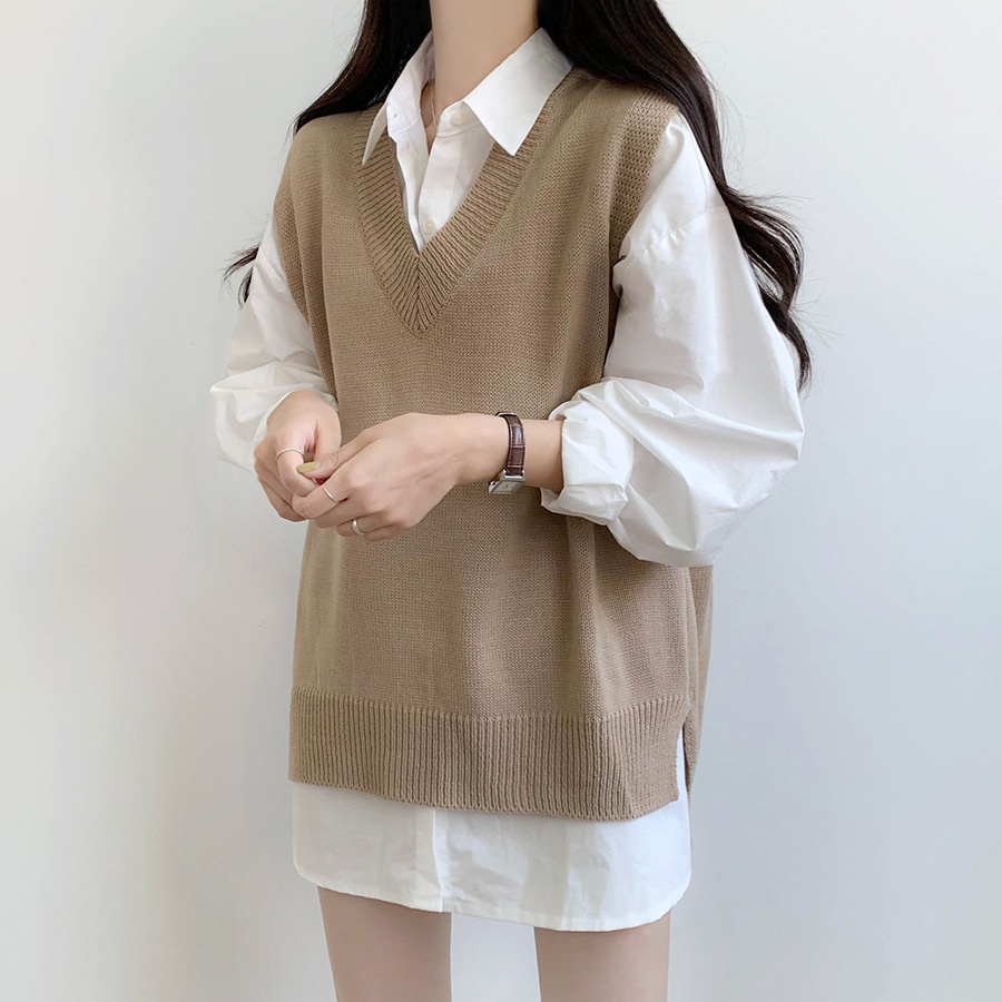 Áo Ghi Lê Len Over Fit Cổ V Hàn Quốc (6 color)