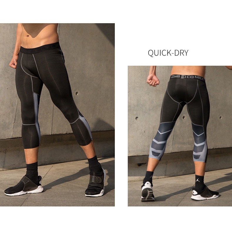 Quần Legging 3 / 4 Co Giãn Ôm Dáng Phong Cách Thể Thao Cho Nam