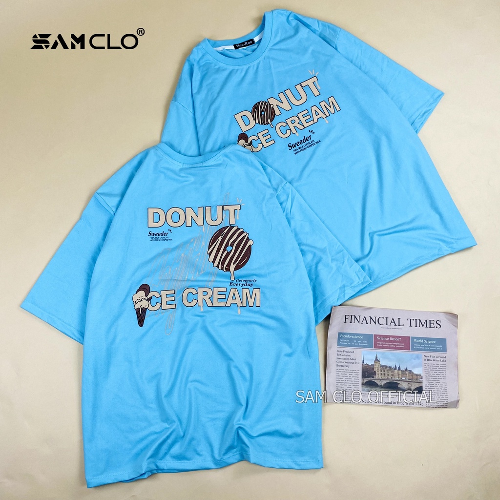 Áo thun tay lỡ nữ SAM CLO freesize phông form rộng dáng Unisex - mặc cặp, nhóm, lớp in hình bánh DONUT ICE CREAM
