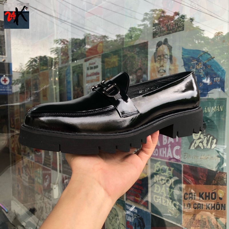 Giày lười nam da bò nguyên tấm phủ bóng tăng cao