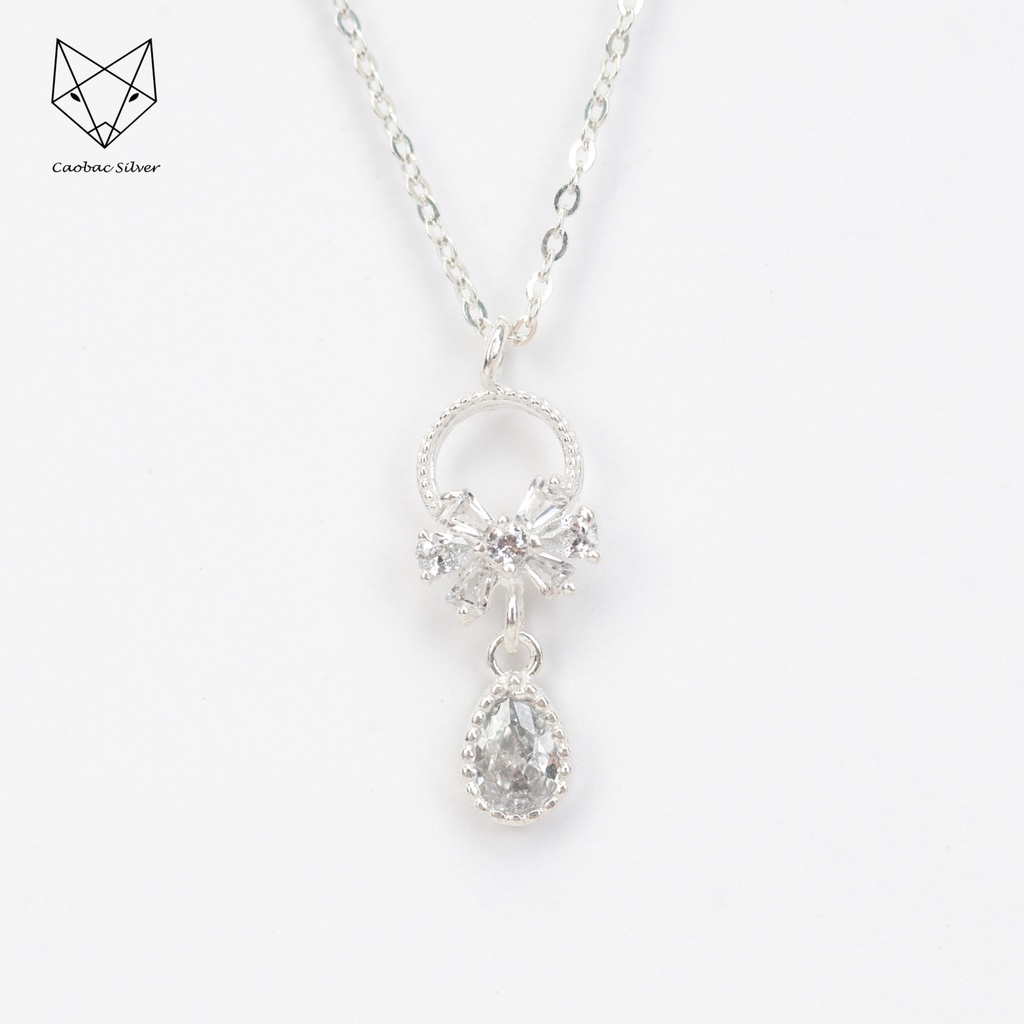 Dây Chuyền Bạc Ta Cao Cấp CaoBac Silver  Thiết Kế Hoạ Tiết Hình Nơ Đá Rơi Nhẹ Nhàng, Thanh Lịch Dành Cho Bạn Gái
