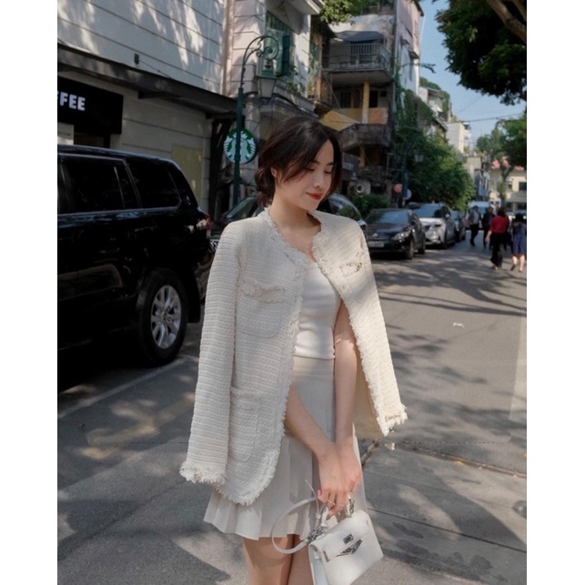 Áo dạ tweed cúc đồng hàng hai lớp , áo khoác dạ nữ cao cấp yansoo.vn
