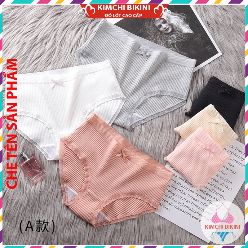 Quần lót gân tăm cạp cao viền ren kháng khuẩn KIMCHIBIKINI chip nữ Cotton xinh đẹp mềm mại thoáng mát QL076