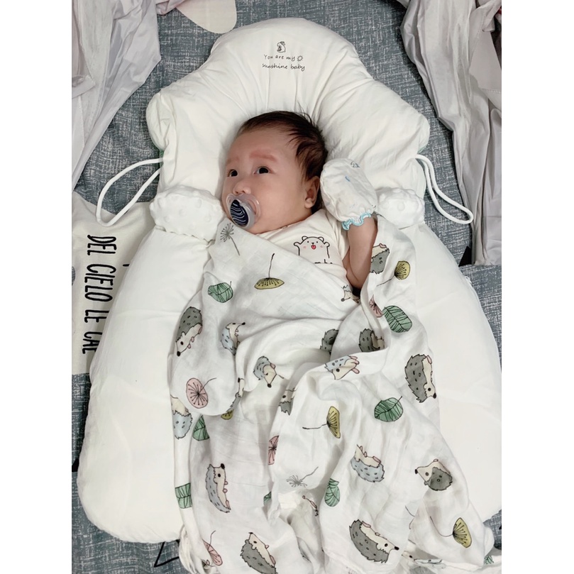 gối cho bé chữ U, gối chặn chống giật mình và chống méo đầu sử dụng đa năng 4 mùa, bé ôm ấm áp như lòng mẹ
