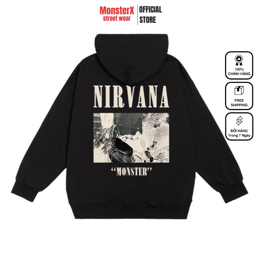 Áo hoodie nỉ bông Monster X Street Nirvan nam nữ form rộng thu đông Local Brand