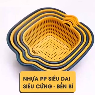 Set 6 Rổ Nhựa Chữ Nhật Kèm Chậu Ráo Nước 3 Kích Thước Tiện Lợi (SET-6-RO)