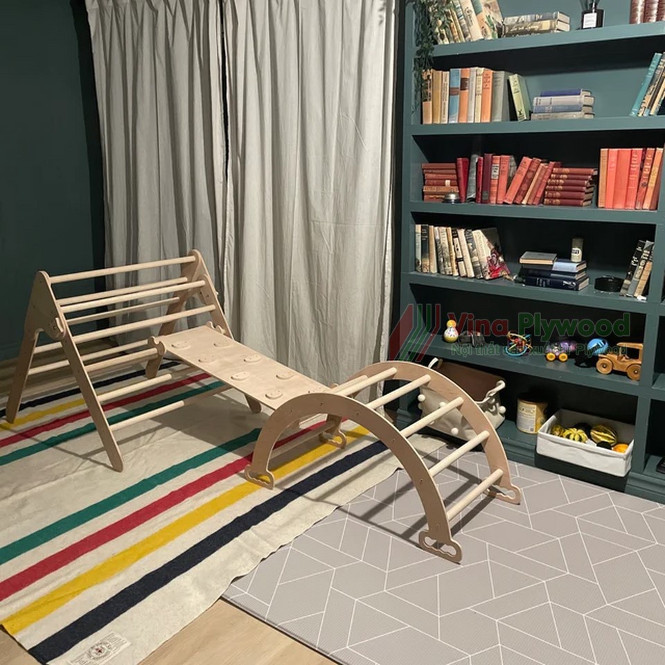 Bộ thang vân động montessori 5 chi tiết, sản xuất bằng plywood phủ melamin an toàn vơi trẻ em