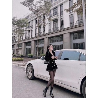 Váy nhung cổ V cúc ngọc LT88