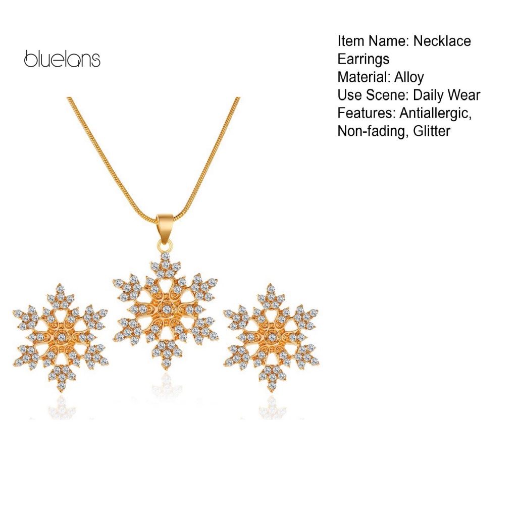 1 Set Vòng cổ Và Bông Tai Hình Bông Tuyết Đính Đá 2 Màu