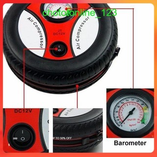 Máy bơm lốp xe hơi xe máy hình bánh xe có đồng hồ 12v