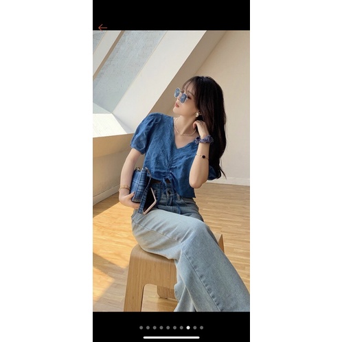 Thanh lý áo linen croptop rút chun phía trước zara hàng vnxk