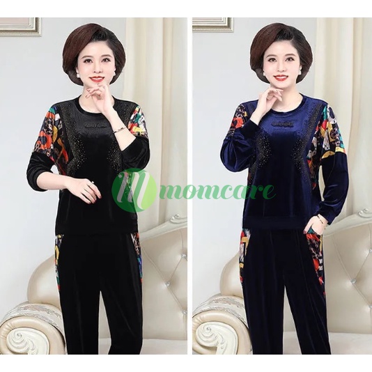 Đồ bộ trung niên nữ cao cấp B21, Quần áo thời trang trung tuổi thu đông đẹp sang trọng, cho mẹ, ngườ