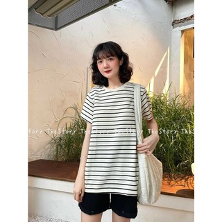 Áo pull sọc ngang tay ngắn phía sau lưng có tag vải A2706