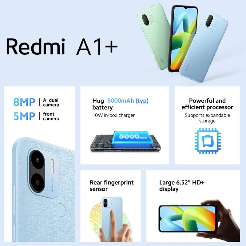 Điện Thoại Xiaomi Redmi A1 + 2GB + 32GB MTK Helio A22 8MP Camera 5000mAh Cảm Biến Vân Tay