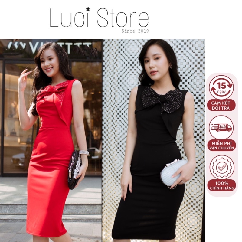 Đầm thun ôm sát nách nơ ngực kết cườm đi tiệc | đi làm cực sang LS2508