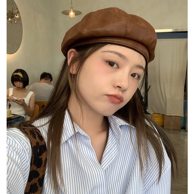 Mũ nồi đội đầu nữ bằng da cao cấp, nón họa sĩ thời trang thanh lịch đi chơi chụp ảnh xinh đẹp