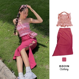 Pinky Set - Set áo và chân váy dài xẻ tà màu hồng sang chảnh