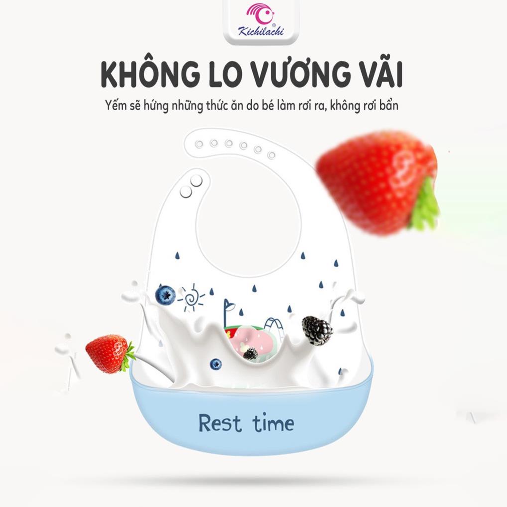 Yếm Ăn Dặm Cho Bé Kichilachi -yếm Ăn Dặm Silicon Có Máng Chất Liệu An Toàn Mềm Mại Có Nhiều Nấc Điều Chỉnh Tiện Lợi