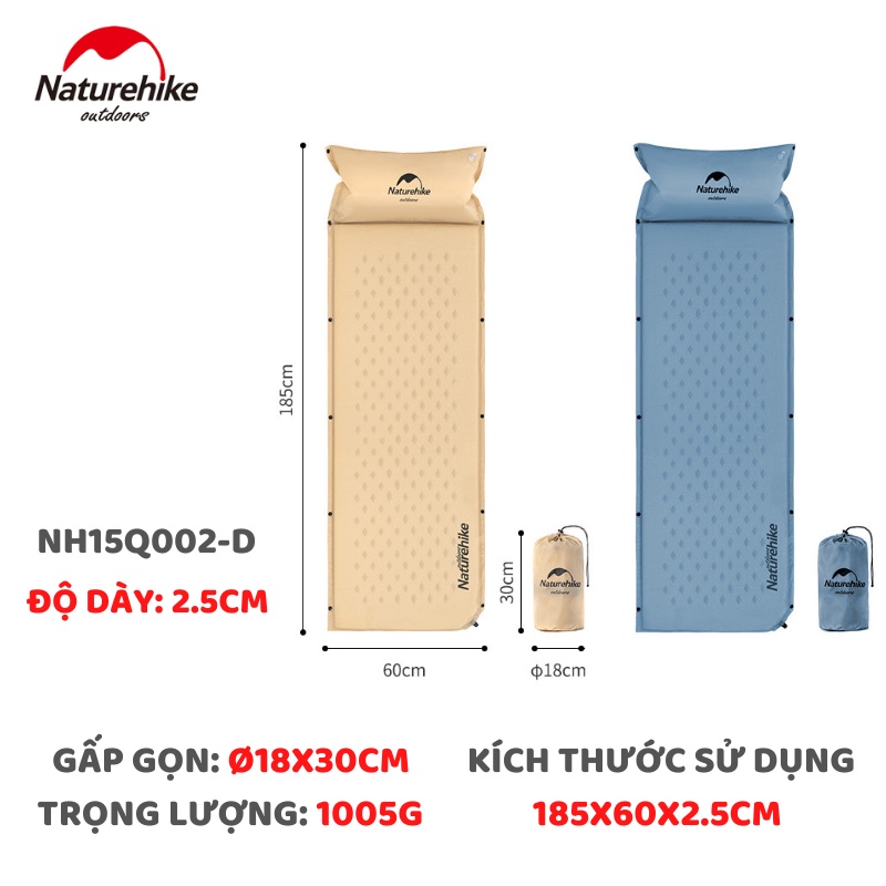 ĐỆM ĐƠN DÃ NGOẠI, CẮM TRẠI TỰ BƠM NATUREHIKE NH15Q002-D