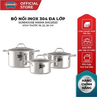 Bộ nồi inox 304 đa lớp sunhouse mama shg2020