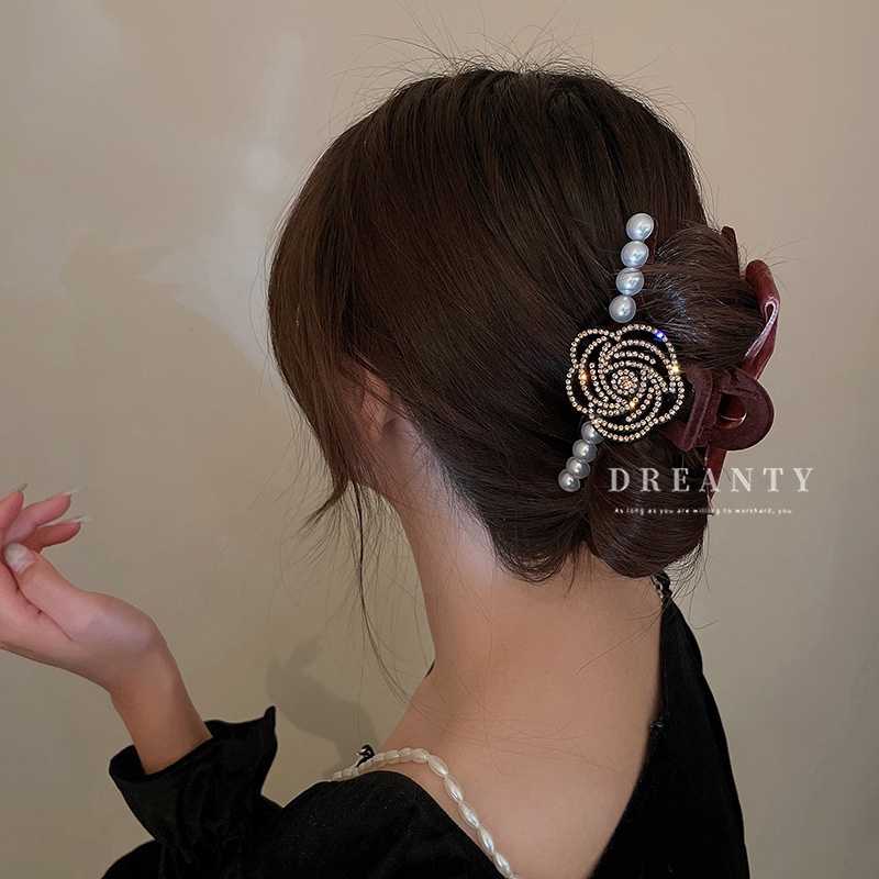 Kẹp Tóc Hình Nơ Đính Ngọc Trai Thời Trang Thu Đông Phong Cách Pháp Cổ Điển