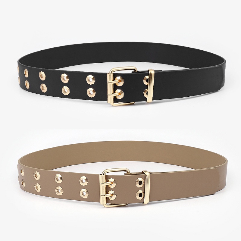 Thắt Lưng Hai Hàng Khóa Kim Loại Màu Vàng Kim Trang Trí Quần Jean Thời Trang Hàng Mới Dành Cho Bạn Nữ Hàng Có Sẵn