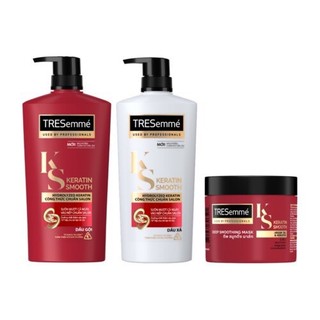 Combo gội 640g, xả 620g & ủ 180ml tresemme keratin smooth với dầu dưỡng tóc argan & keratin vào nếp suôn mượt