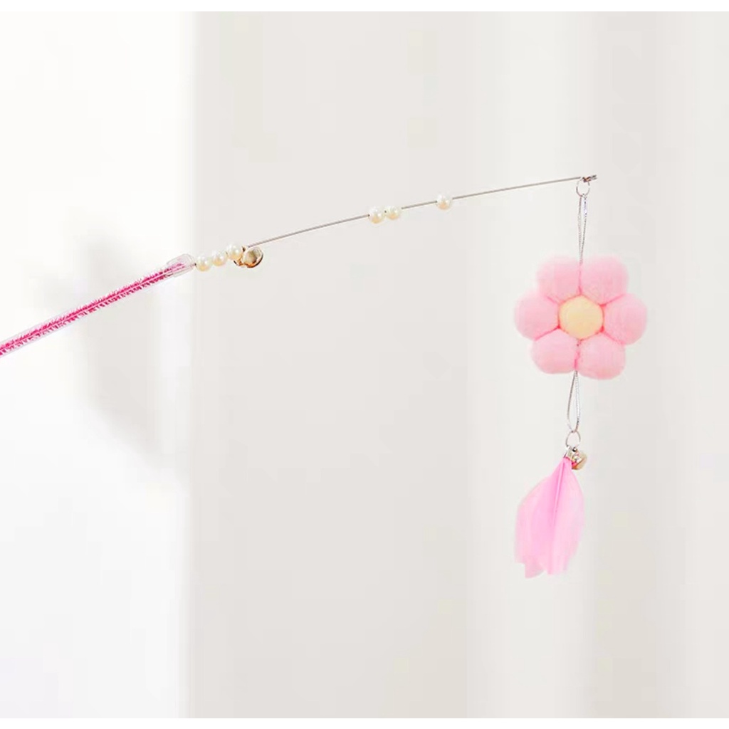 Cần Câu Mèo Lông Vũ Nhồi Bông Hoa Mẫu Mới Nhất- Đồ Chơi Cho Mèo Siêu Đáng Yêu