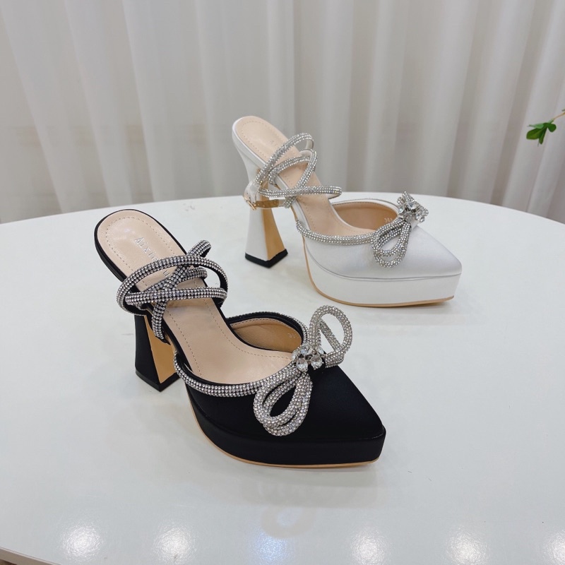 Sandal đúp tôn dáng chất lụa nơ đá Fullbox