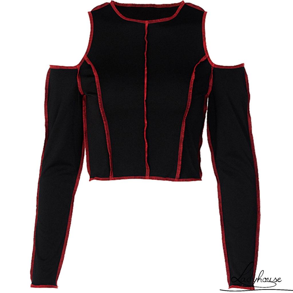 Áo Thun Crop Top Tay Dài Lệch Vai Gợi Cảm Dành Cho Nữ