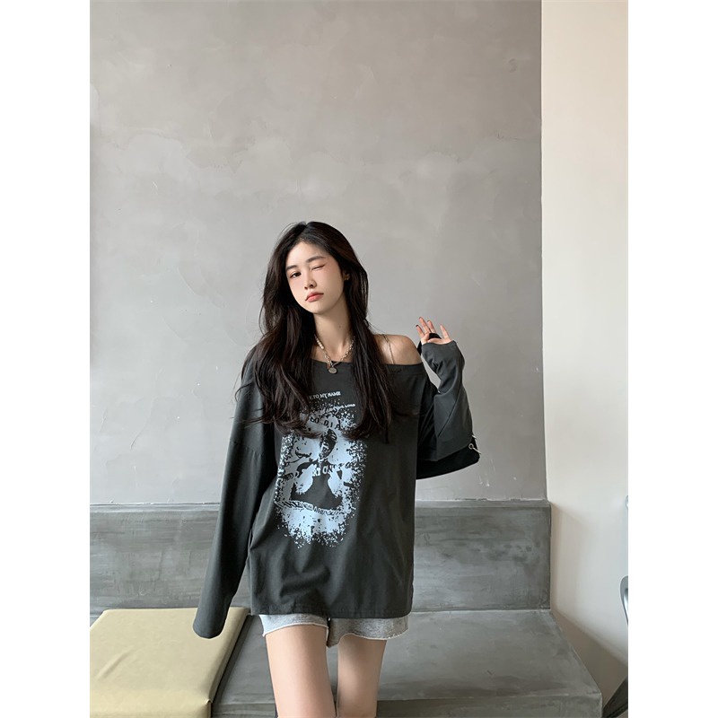 Áo kiểu nữ NRVP dài tay dáng rộng hở vai phong cách Hàn Quốc mới