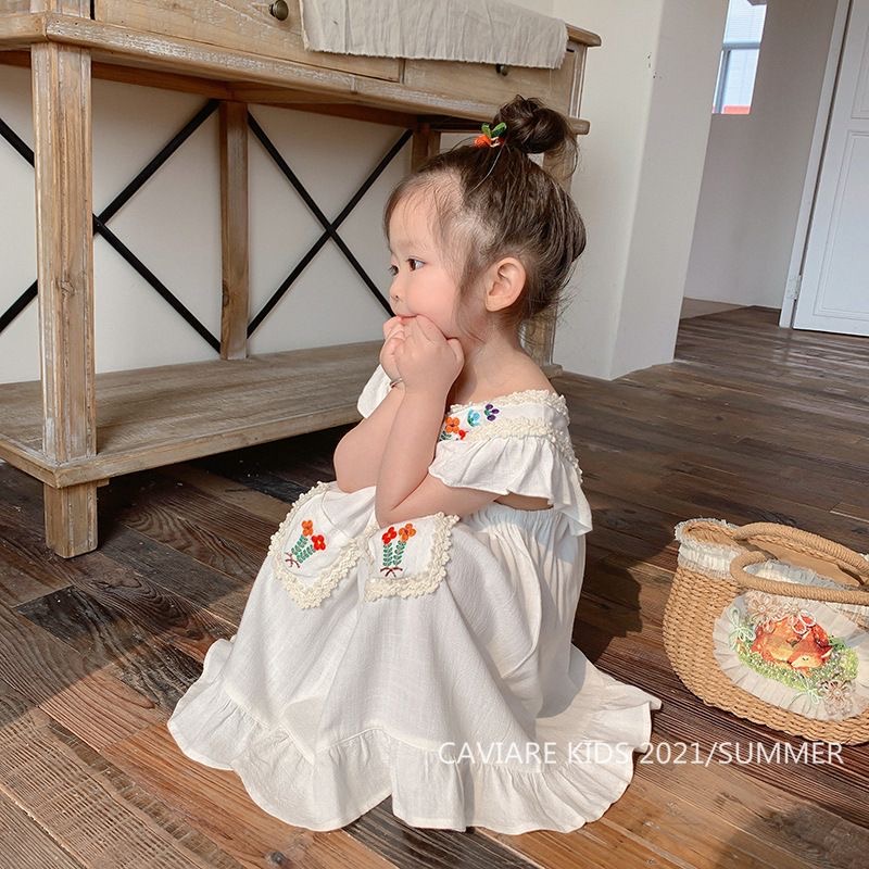 Babyfair Đầm Bé Gái Cotton Không Tay Thêu Thoáng Khí Mùa Hè Có Ren Viền Cho 1 Tuổi Tập Đi