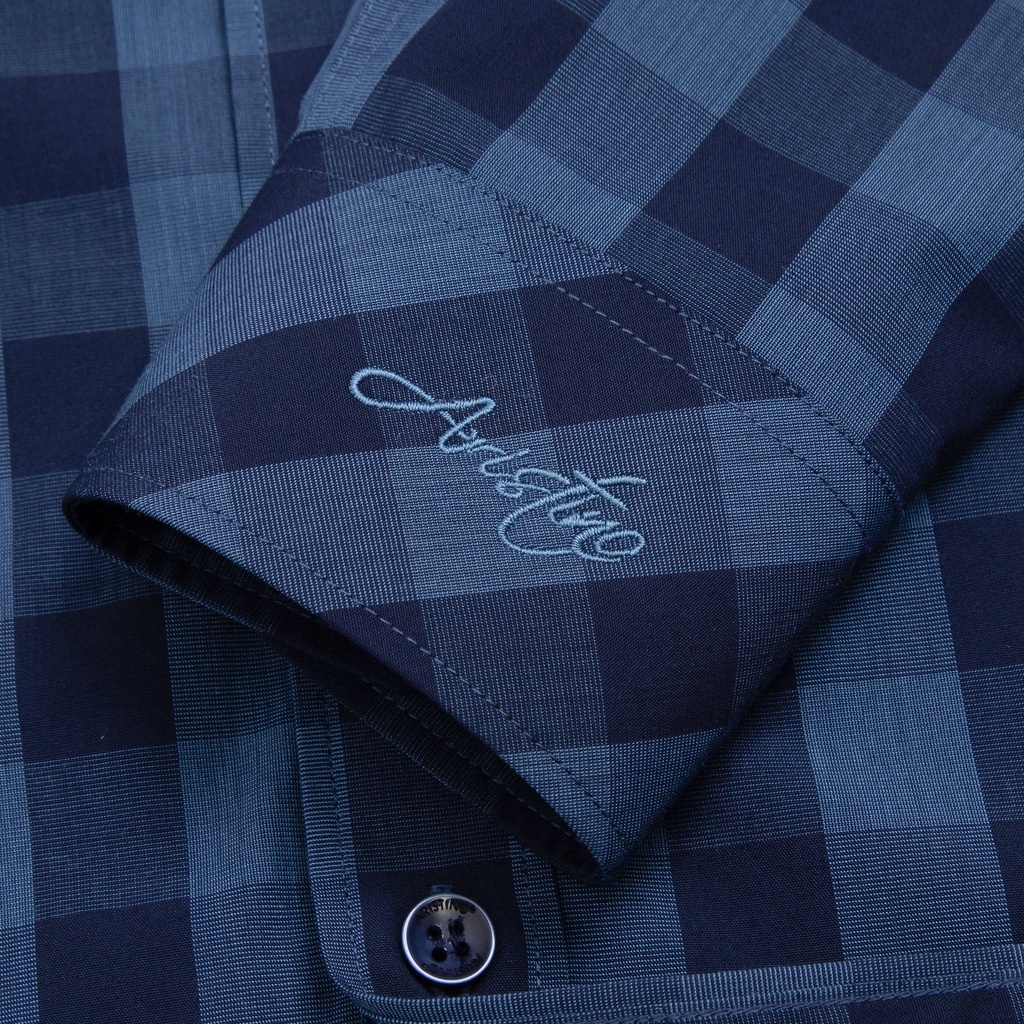 (Mẫu mới) Áo sơ mi nam dài tay ARISTINO họa tiết xanh tím than kẻ vuông nhã nhặn, lịch lãm - ALS08702