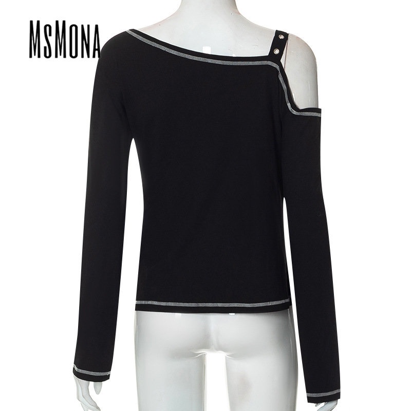 MsMona Áo Thun Tay Dài Dáng Ôm In Họa Tiết Phối Màu Tương Phản Thời Trang 2022 Y2k Cho Nữ