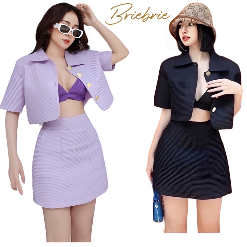 Set áo croptop Briebrie cao cấp chất liệu vải tổ ong, sang chảnh - 274