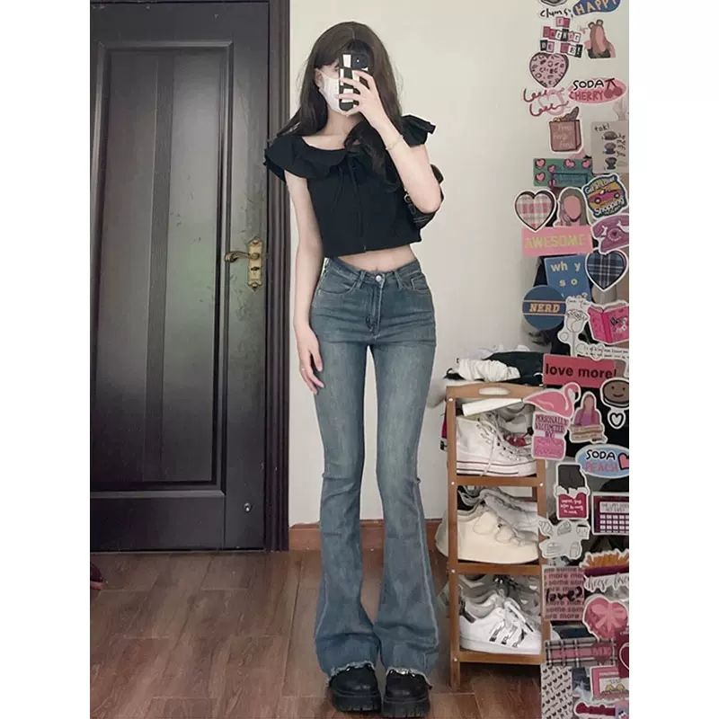 Quần Jean Dài Lưng Cao Dáng Ôm Co Giãn Thời Trang Retro Cho Nữ