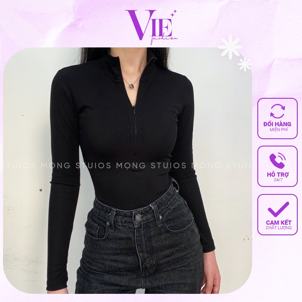 Áo thun nữ thiết kế dấu khóa sexy tôn dáng. Vải tăm nhỏ loại 1, đanh mịn, giữ phom và co dãn tốt. VIE fashion 2110-03