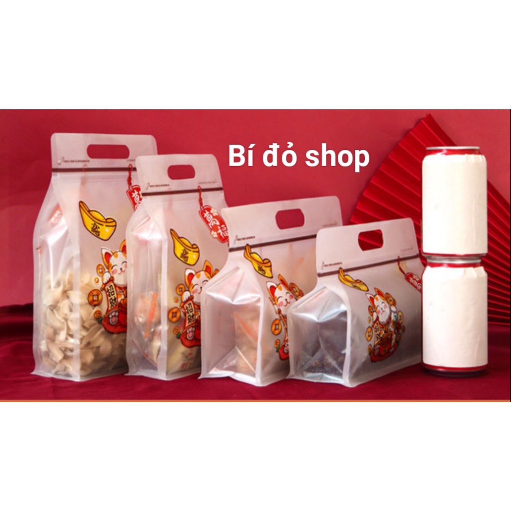 Size M - Set 10 túi ZIP ZIPPER NGANG MÈO TÀI LỘC size TRUNG đựng bánh mì, bánh quy, qui, kẹo, trái cây size 26*8*19cm