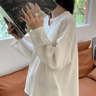 Áo thun dài tay unisex Vavasa cổ khoét chất len tổ ong, Áo thun nam nữ dáng rộng phong cách Hàn Quốc A01