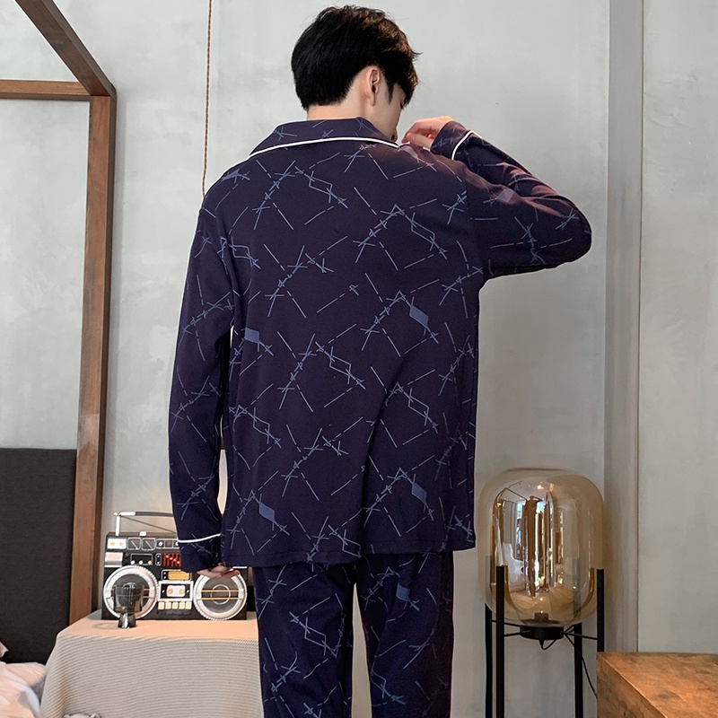 3658 - Bộ Pijama dài tay cao cấp màu xanh than họa tiết chìm độc lạ, L-3XL