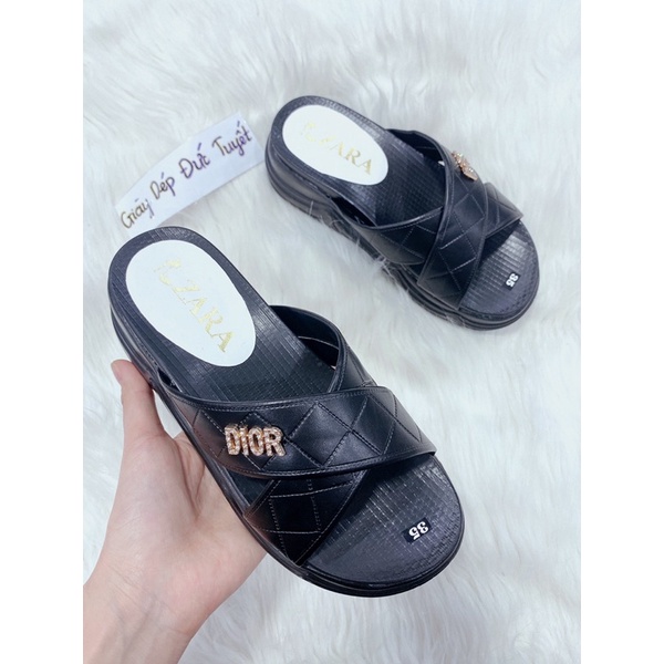 Dép nữ đế xuồng 5p 2 kiểu quai đen trơn