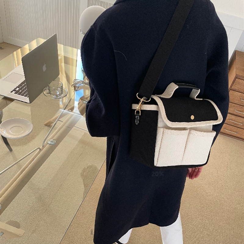 Túi Đeo Chéo Vải canvas Ghép Mảnh Đơn Giản Phong Cách Hàn Quốc Cho Nữ