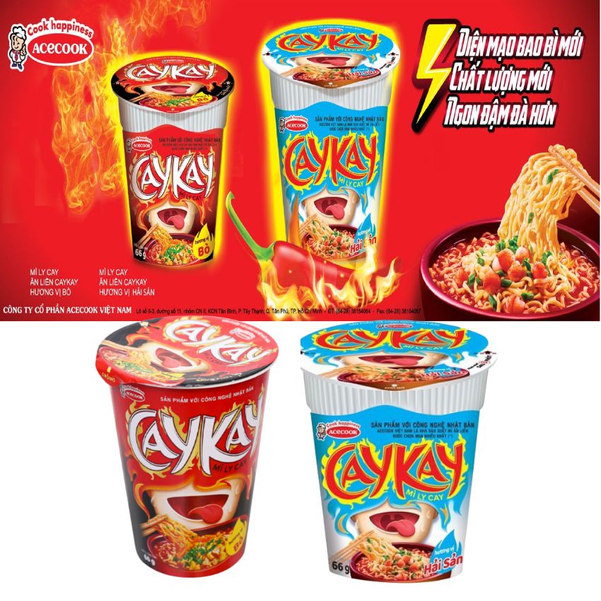 Mì Ly CayKay Hương vị Bò, Hải Sản 66g x24Ly MLCK01