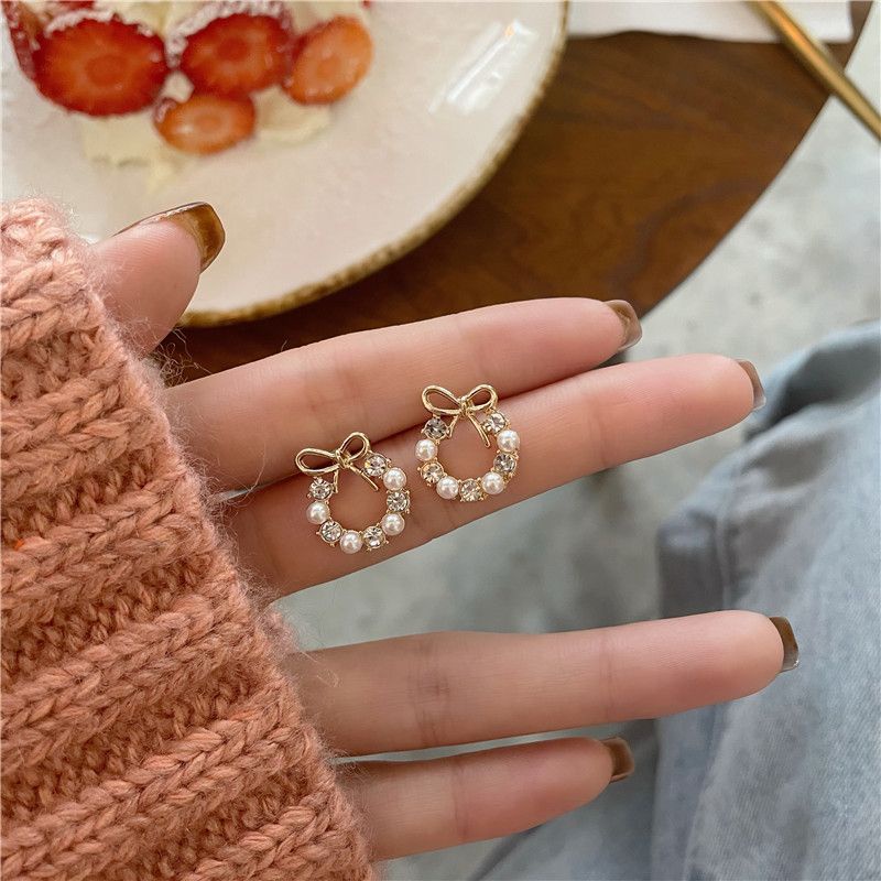 RẺ VÔ ĐỊCH ❤❤❤BÔNG TAI NƠ VÒNG ĐÁ PHONG CÁCH HÀN QUỐC XINH XẮN, BÔNG TAI NGỌC TRAI NƠ CUTE